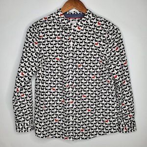 Charter Club Womens Scotty Dog Button Up Blouse Size M Petite Black Red Novelty